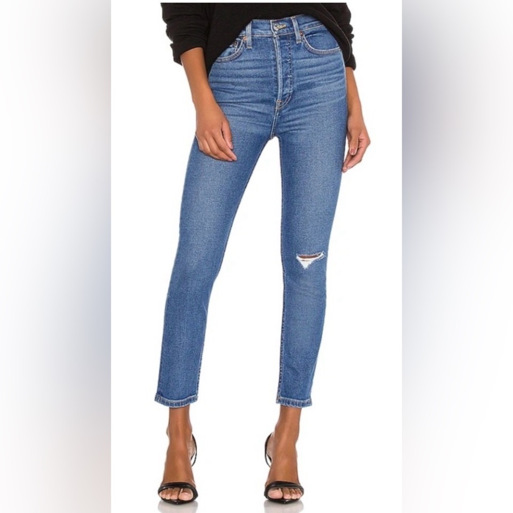 Re/Done Distressed Blue Skinny Jeans. Size 27